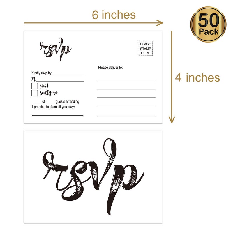 Giftideaworkshop بطاقات RSVP فارغة 50 من Giftideaworkshop، ذات طابع زفاف ريفي، بدون حاجة لأظرف، باللون الأسود - Image 4